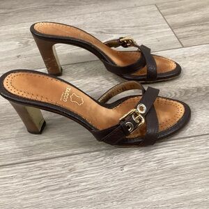 Dolce & Gabbana Brown Leather Mid-Heel Slide Sandals size 37 US 7